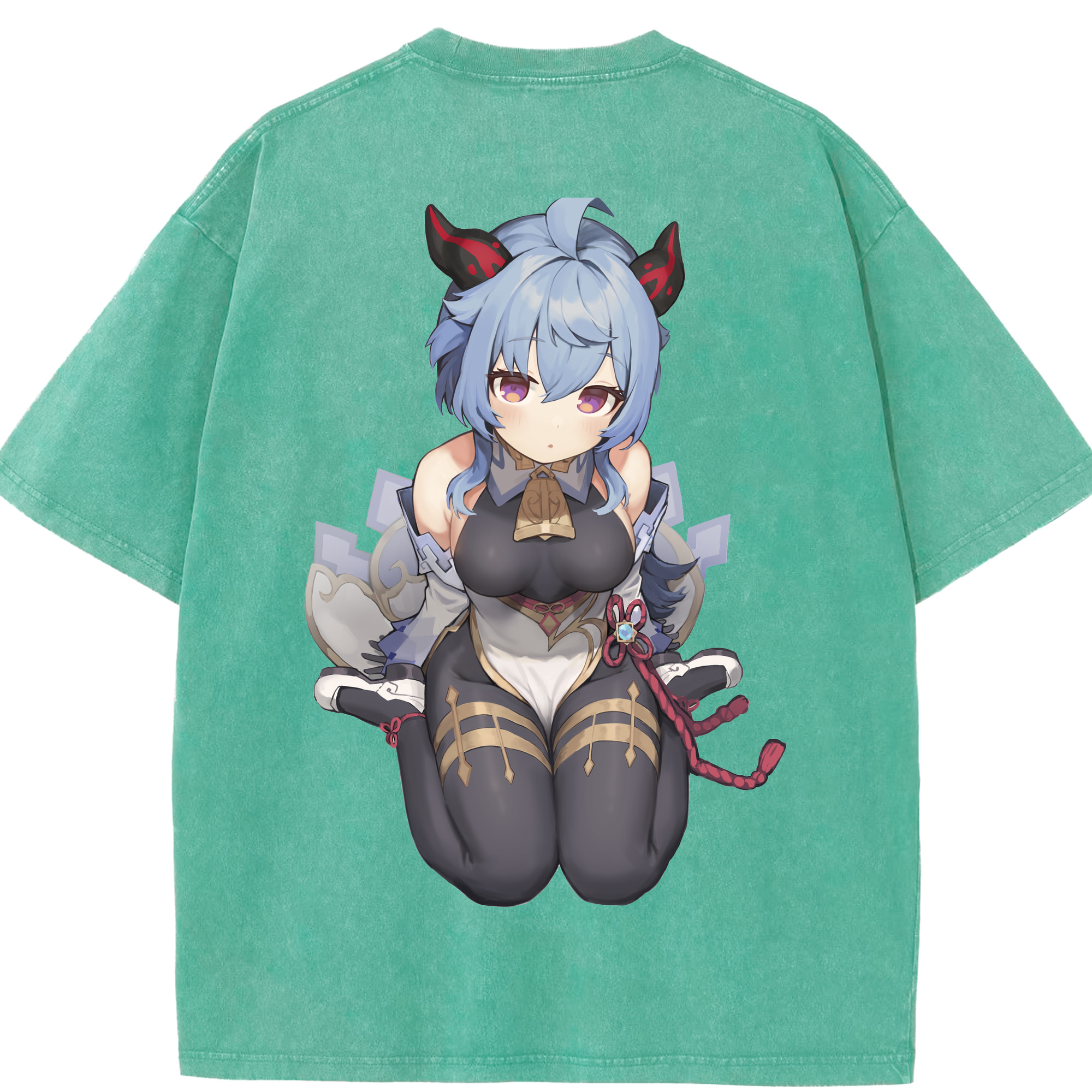 げんし神 甘雨 かんう genshin Ganyu 綿100% ヴィンテージ風 半袖Tシャツ（背面プリント）